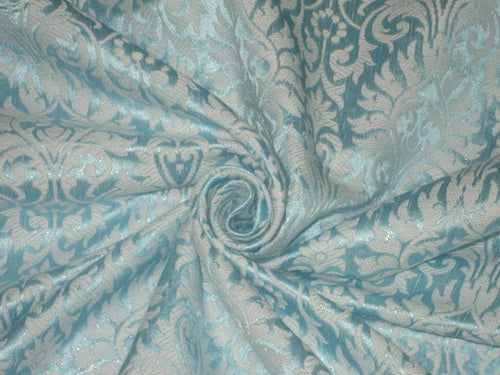 Silk Brocade fabric Baby Blue &amp; Ivory Color 44&quot;