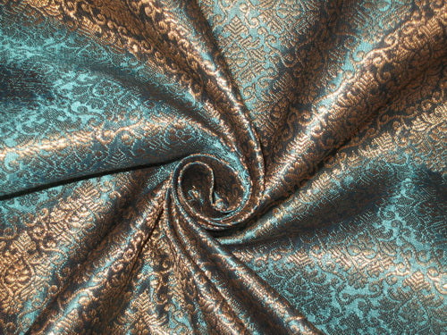 Silk Brocade Fabric Metallic Gold & Blue 44" wide BRO136[3]