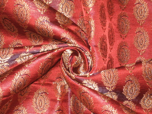 100% Pure Silk Brocade Fabric Rust with Antique Gold 44" wide BRO103[6]