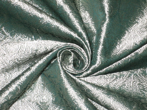 Silk Brocade fabric Silver Teal color 44" wide BRO162[6]