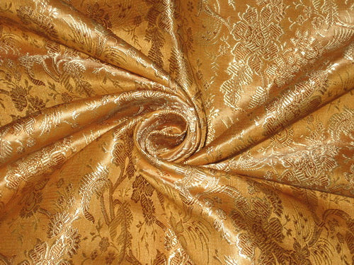 SILK BROCADE FABRIC Mango Yellow, Brown & Gold colour 44" wide BRO170[1]