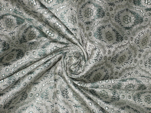 SILK BROCADE FABRIC Teal &amp; Grey color 44 " WIDE BRO169[6]