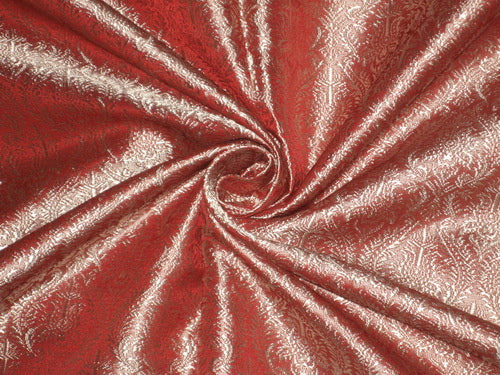 SILK BROCADE FABRIC Deep Salmon Pink & Ivory colour Vestment design 44" wide BRO169[4]