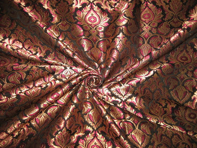 Heavy Silk Brocade Fabric Pink,Black &amp; Metallic Gold 44&quot;