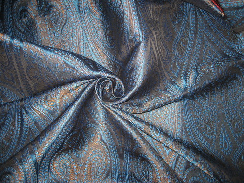 Silk Brocade Fabric Black, Blue & Metallic Gold color 44" wide BRO164[1]