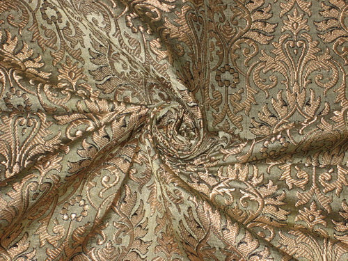 Silk Brocade Fabric Black,Olive & Metallic Gold color 44" wide BRO163[7] available for bulk preorder