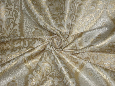 Heavy Silk Brocade Fabric Metallic Gold &amp; Ivory