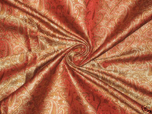 Pure SILK BROCADE FABRIC Rust,Brown &amp; Gold colour 44&quot;