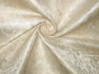 Pure Silk Brocade Fabric Ivory &amp; Gold color 44&quot;