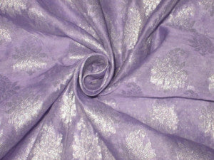Spun Silk Brocade fabric Lavender &amp; Silver Color
