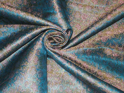 Pure Silk Brocade Fabric Blue with Multi color Floral BRO95[4]