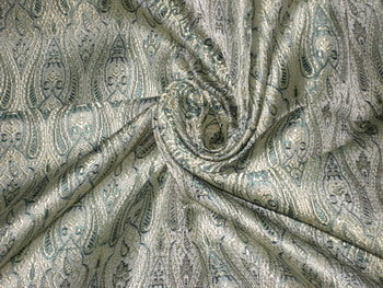 Silk Brocade fabric Light Gold & Teel Green 44" wide BRO103[4]