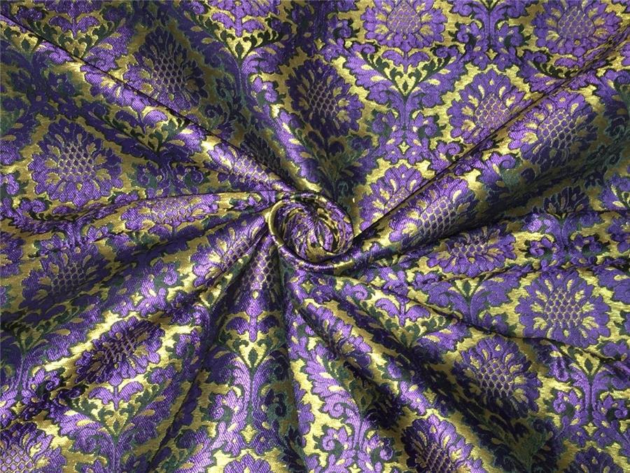 Heavy Silk Brocade Fabric purple green x metallic gold color