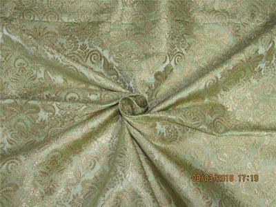 Heavy Silk Brocade Fabric light green x metallic gold 36&quot;