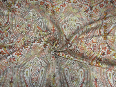 Heavy Silk Brocade Fabric beige orange yellow x metallic gold 36&quot;