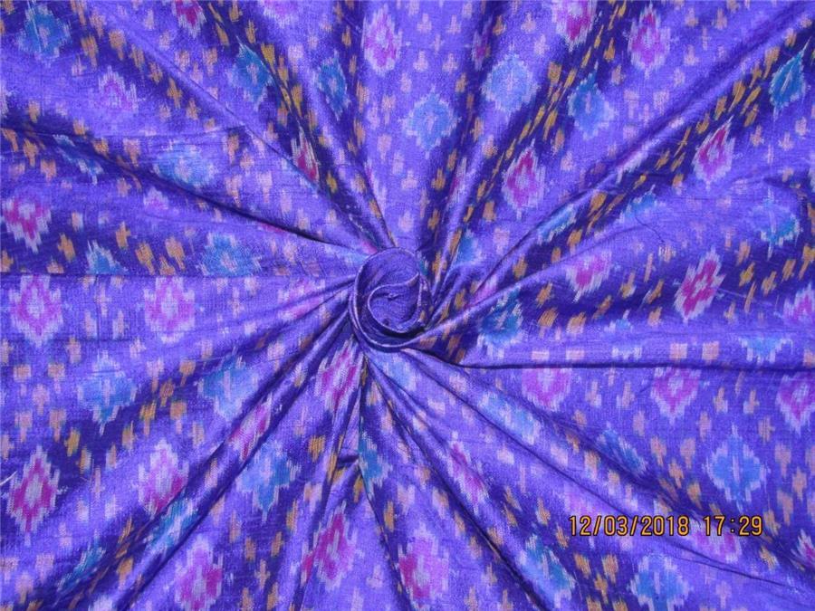 100% pure silk dupion ikat fabric yellow royal blue x purple colour 44" wide DUP_IKAT_8375