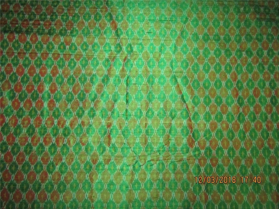 100% pure silk dupion ikat fabric green x maroon colour 44" wide DUP_IKAT_8379