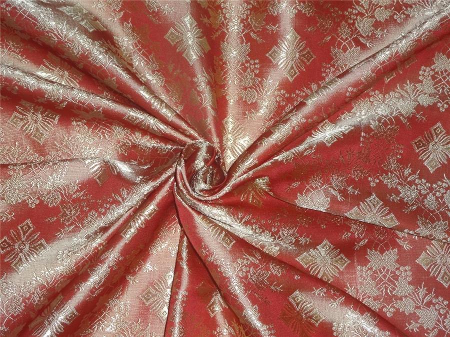 SILK BROCADE FABRIC rust red & Gold colour 44" wide Vestment BRO155[6]