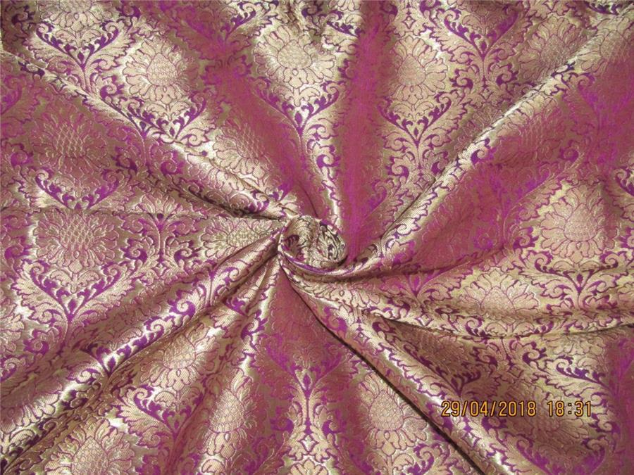 Heavy Silk Brocade Fabric purple x Metallic Gold color 36&quot;