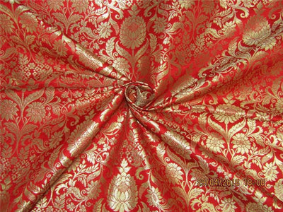 Heavy Silk Brocade Fabric red x Metallic Gold color 36&quot;