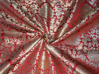 Heavy Silk Brocade Fabric red x metallic gold color