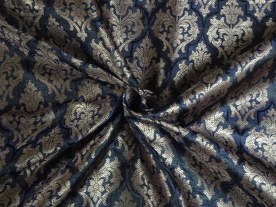 PURE SILK BROCADE FABRIC NAVY BLUE,BLACK WITH MULTI COLOR 44 INCHES BRO401[2]