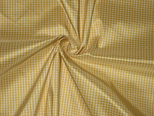 Silk Taffeta Fabric Golden Yellow &amp; Ivory colour plaids 54" wide Taf#C4[5]