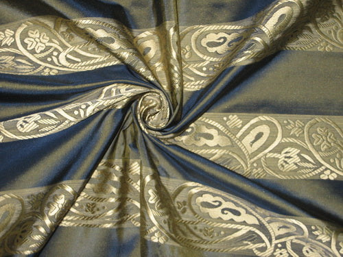 SILK TAFFETA FABRIC Blue with green shot & jacquard 54" wide TAF#SJ3[1]