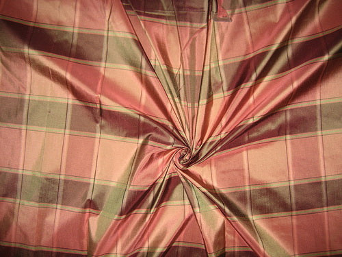 Silk Taffeta Fabric Shades of Pink & Green plaids 54" wide TAF#C24[3]