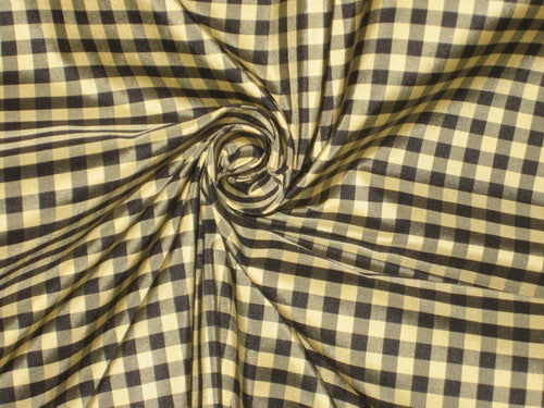 SILK TAFFETA FABRIC Black,Gold & Grey Colour plaids 54" wide TAF#C3[1]