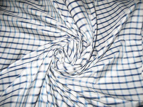 Turquoise blue, steel grey & white plaids SILK TAFFETA FABRIC 54" wide TAFC3[1]