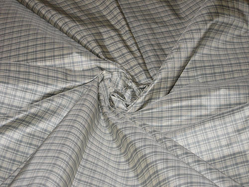 SILK TAFFETA FABRIC Icy Blue and White colour plaids 54" wide TAF#C3[2]