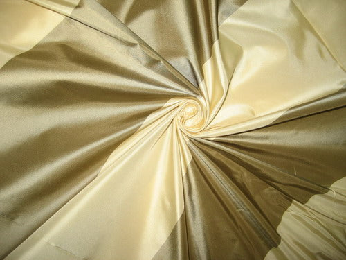 Silk Taffeta Fabric Light gold &amp; Golden Green stripes TAF#S51