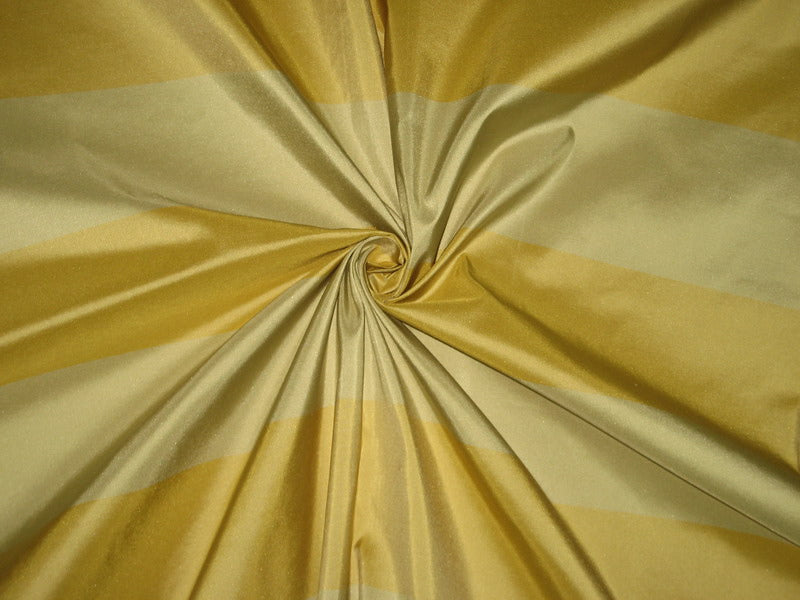 Silk Taffeta Fabric Mustard Gold & Light Olive Stripes 54" wide TAF S#10