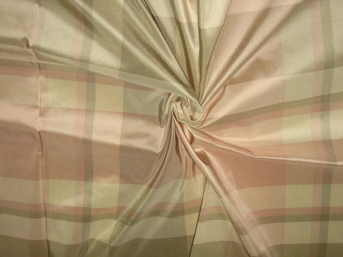 100% Pure Silk Taffeta Fabric Pink,Grey &amp; Cream plaidsTAFC32[4] 54&quot; wide