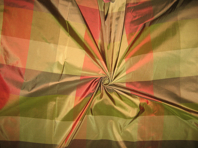 Silk Taffeta Fabric Shades of Red, Brown Green plaids 54" wide TafC15[3]