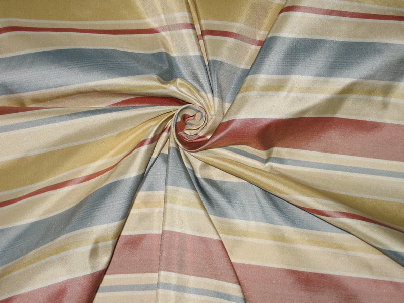 Silk Taffeta Fabric Red,Blue,Cream,Gold &amp; Ivory stripes 54&quot; wide TAF S#13