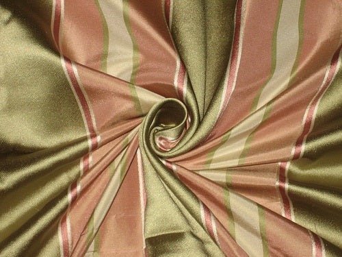 Silk Taffeta Fabric Ivory,Green &amp; Pink /w satin stripe 54&quot; wide