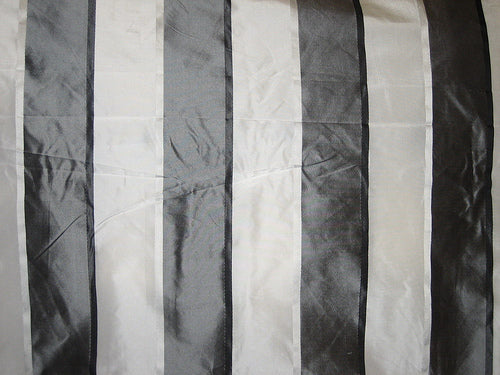 Silk Taffeta Fabric Charcoal &amp; Ivory satin stripes 54&quot; wide