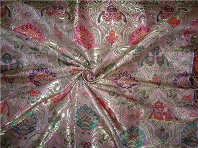 Heavy Silk Brocade Fabric shades of pink orange metallic gold & green COLOR 44" WIDE BRO539[4]