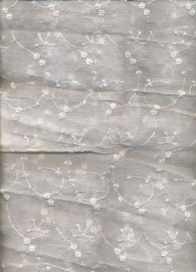 White silk chiffon fabric 44&quot; wide embroidered with white matching flowers - The Fabric Factory