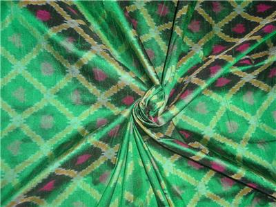 100% pure silk dupion ikat fabric green colour 44" wide DUPikat37[7]