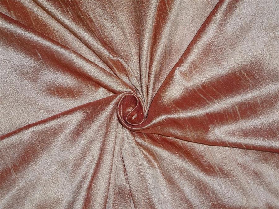 100% PURE SILK DUPIONI FABRIC YELLOW GOLD X PINKY RED colour 54" wide WITH SLUBS*