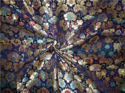 Heavy Silk Brocade Fabric deep blue turquoise metallic gold & green COLOR 44" WIDE BRO539[2]