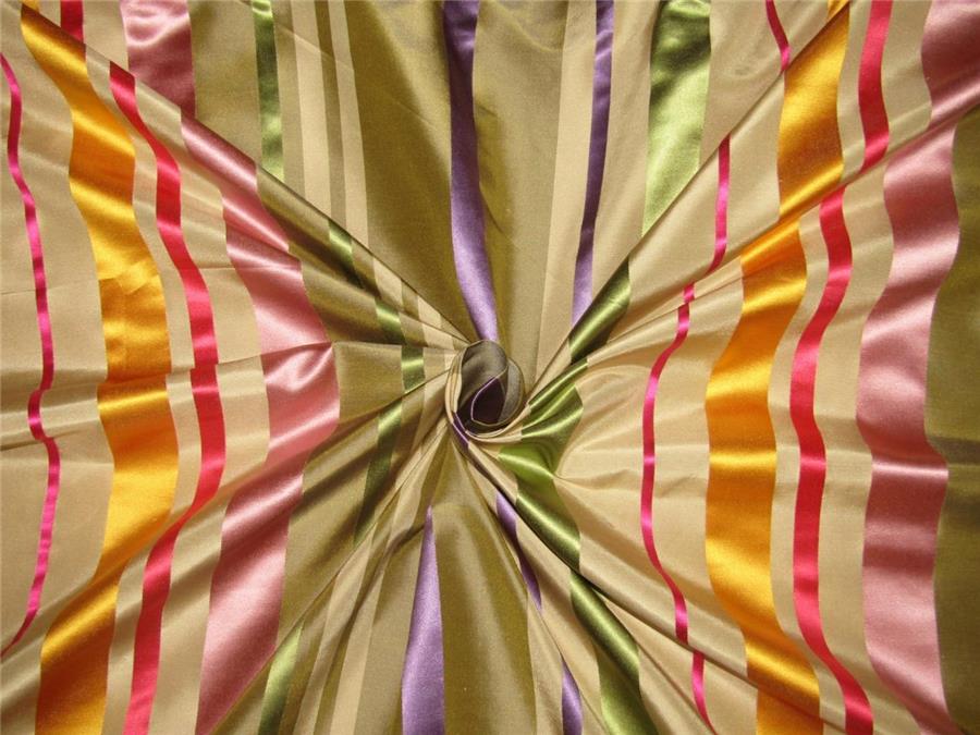 Silk Taffeta Fabric champagne multi color satin stripes 54" wide TAFS152[3]