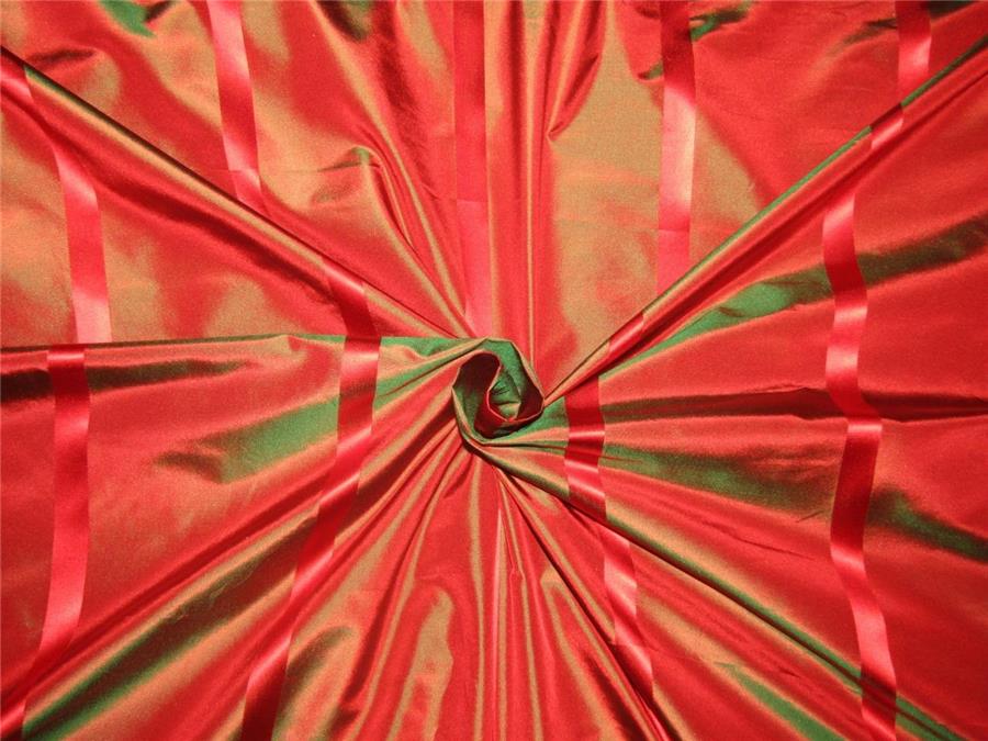 Silk Taffeta Fabric red x green satin stripes 54" wide TAFS152[2]