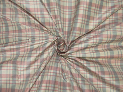 silk taffeta fabric Plaids pink / ivory / blue 54" wide TAF#C56[1]