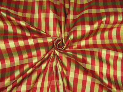 100% Silk Dupioni red x yellow x green plaids Fabric 54'' wide DUP#C95[2]