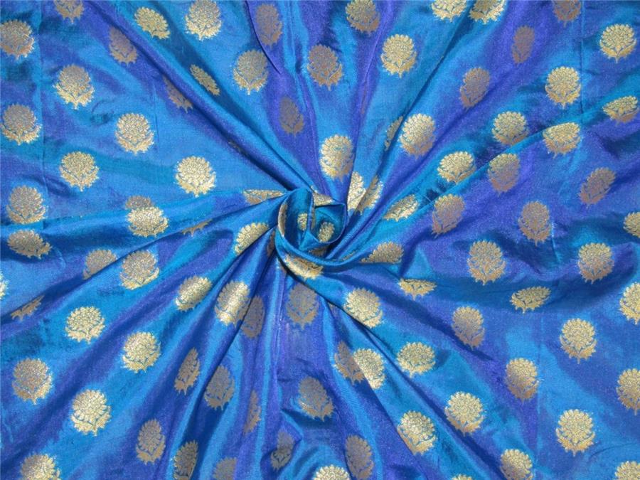 Brocade fabric royal blue x metallic gold color 44&quot; wide