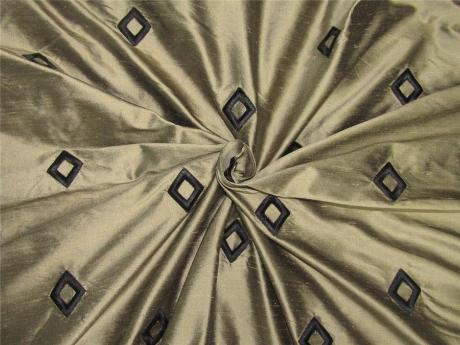 100% Silk Dupion Fabric Embroidery Gold x black color 54" WIDE DUP# E56[1]